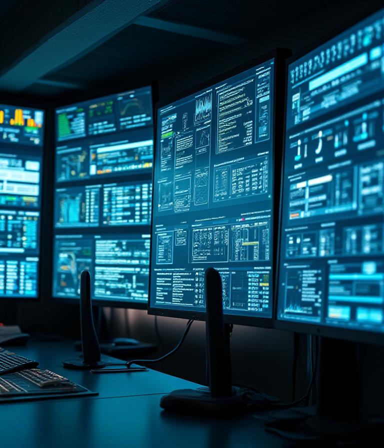 Modern compliance tracking dashboard on high-end monitors